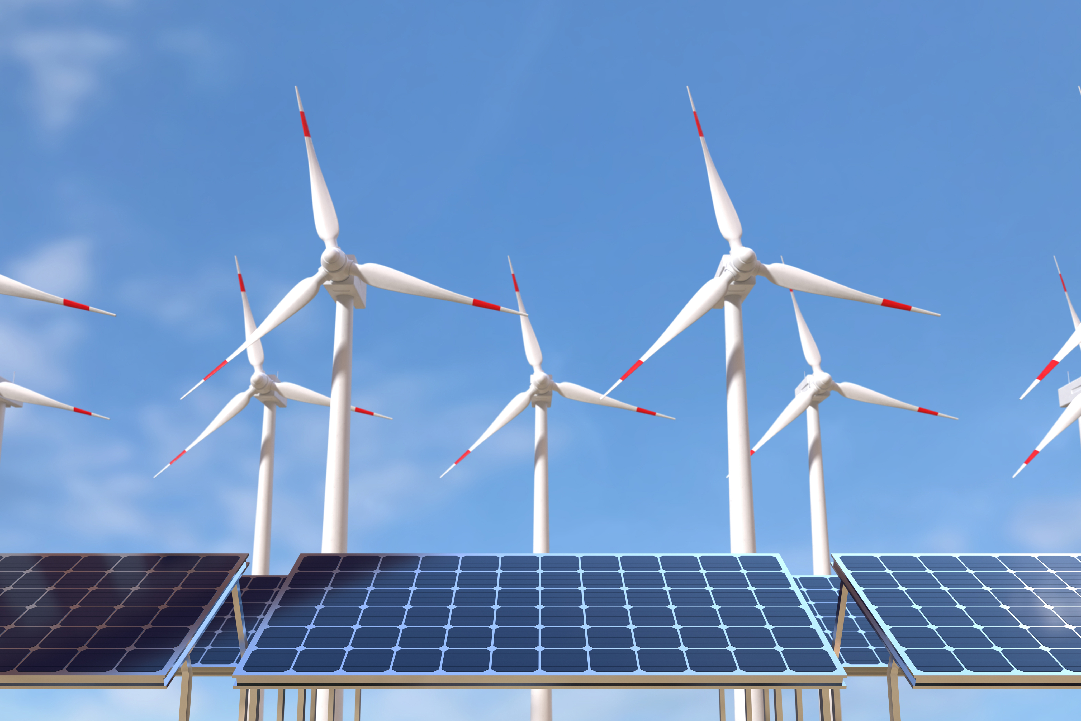 太陽光パネルと風力発電の風景